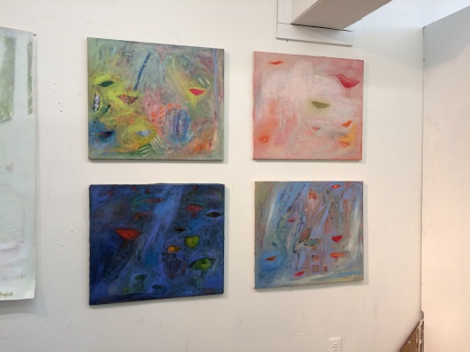 The "Garden" paintings on display for an open studio day.